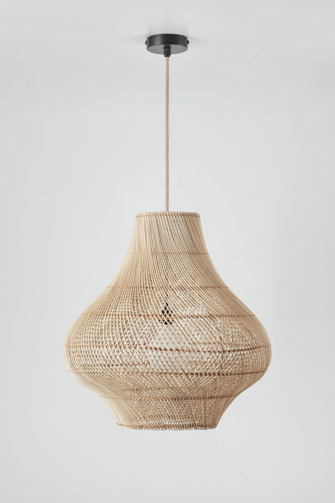 Hängende Deckenlampe aus Rattan Magali - Natürlich - Schwarz