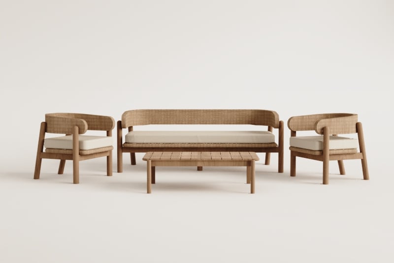 Gartenset mit 3-Sitzer-Sofa, 2 Sesseln und Couchtisch aus Akazienholz Ribeira