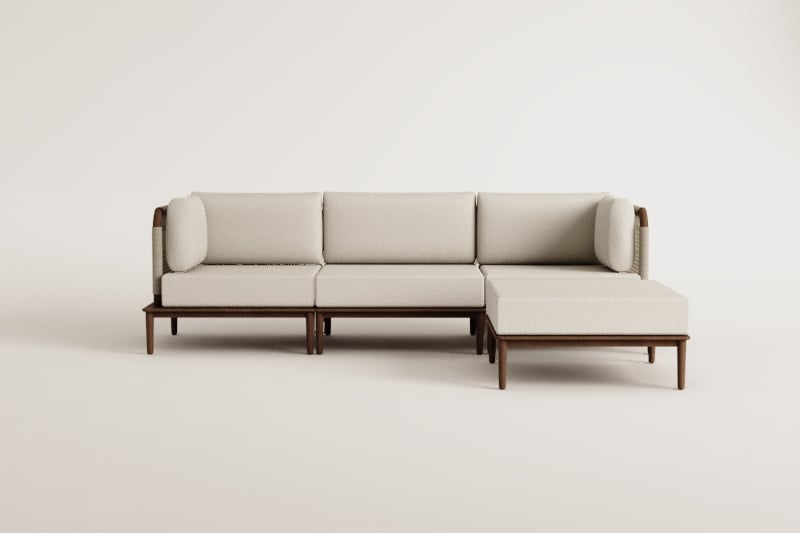 Modulares 3-teiliger Sofa mit 2 Ecksesseln und Hocker in Akazie Giulia