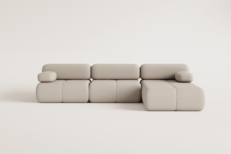 Kendall 3-teiliges modulares Sofa und Bouclé-Pouf, vakuumverpackt
