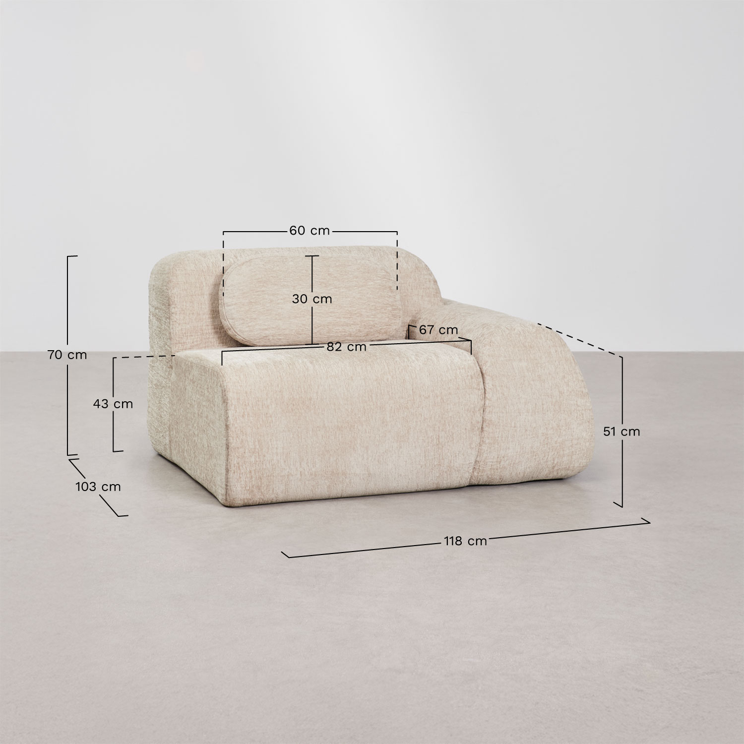 Rechtes Eckmodul mit Armlehne für modulares Sofa aus Chenille, vakuumverpackt Merida, MA&szlig;E