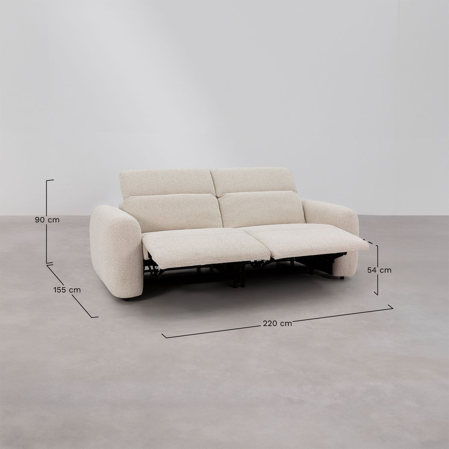 Wohnzimmer-Set mit 2-Sitzer-Elektro-Sofa mit Relaxfunktion und Sessel aus Chenille Sirex, MA&szlig;E