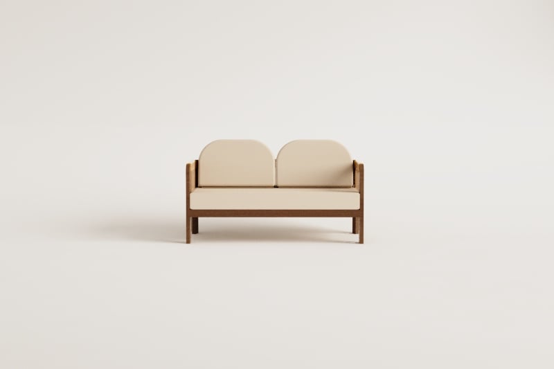 2-Sitzer Garten-Sofa aus Akazienholz und geflochtener Seil Serel