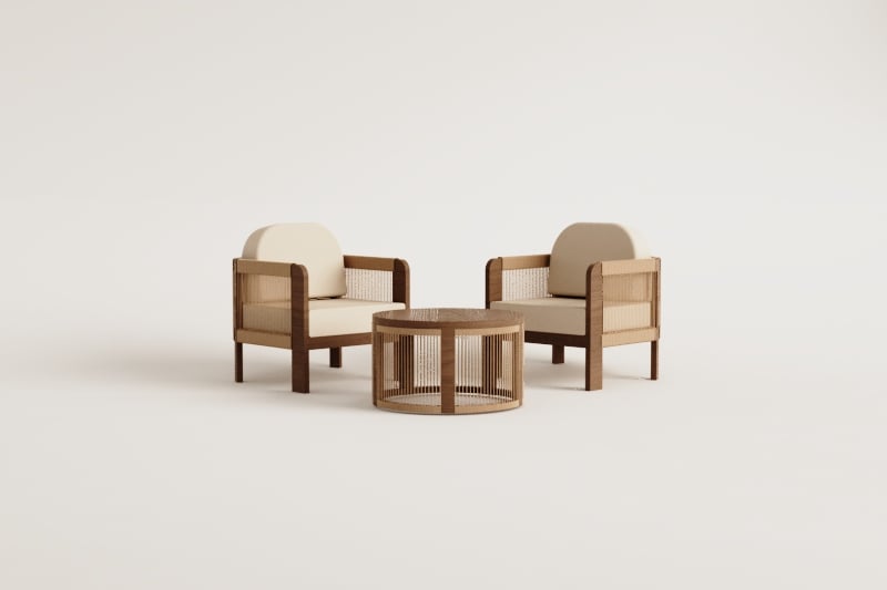 Gartenset mit 2 Sesseln und einem Couchtisch aus Akazienholz Serel