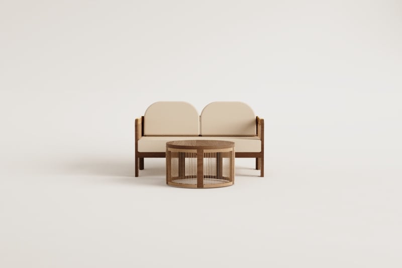 Gartenset mit 2-Sitzer-Sofa und Couchtisch aus Akazienholz Serel