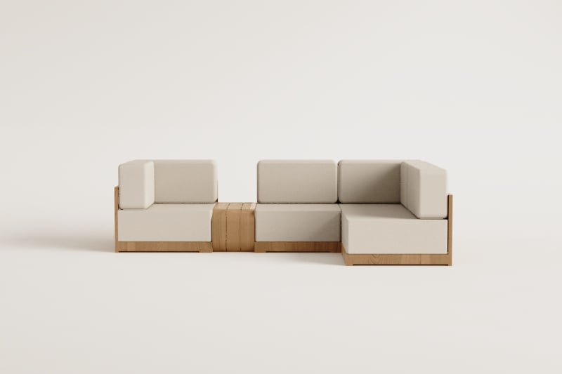 Modulares Garten-Ecksofa aus 4 Teilen mit Beistelltisch aus Akazienholz Brivori