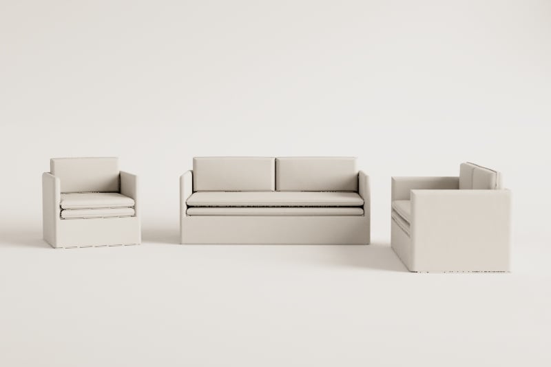 Wohnzimmerset mit 2-Sitzer-Sofa, 3-Sitzer-Sofa und Sessel aus Leinen und Baumwolle Grace