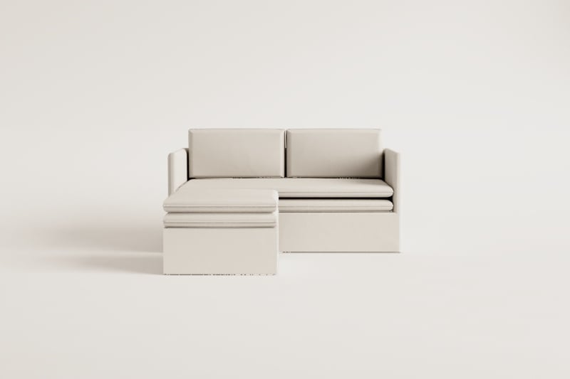 Grace-Wohnzimmerset aus Leinen und Baumwolle mit 2-Sitzer-Sofa und Hocker