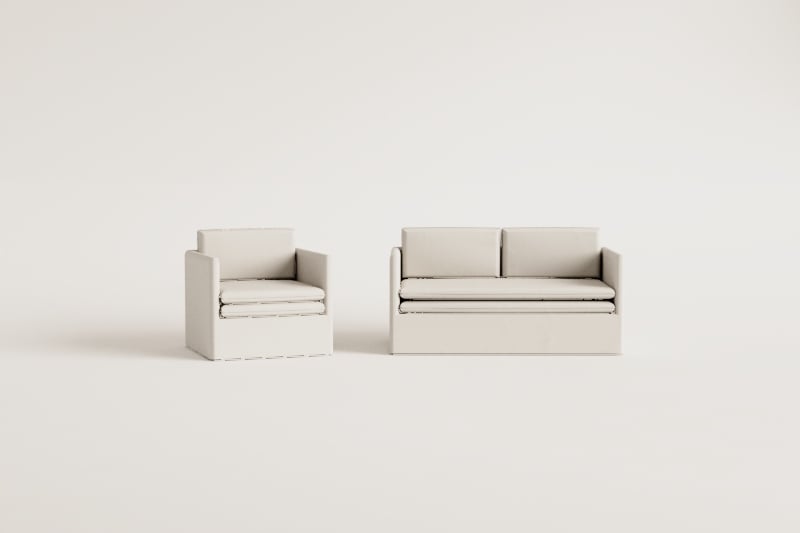 Wohnzimmerset mit 2-Sitzer-Sofa und Sessel aus Leinen und Baumwolle Grace