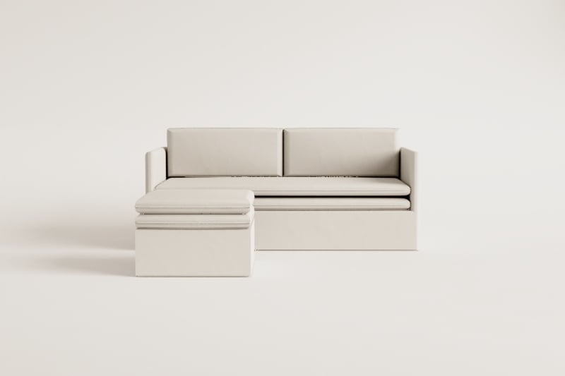 Wohnzimmerset mit 3-Sitzer-Sofa und Pouf aus Leinen und Baumwolle Grace