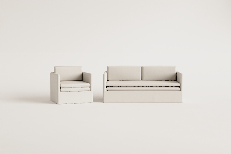 Wohnzimmerset mit 3-Sitzer-Sofa und Sessel aus Leinen und Baumwolle Grace