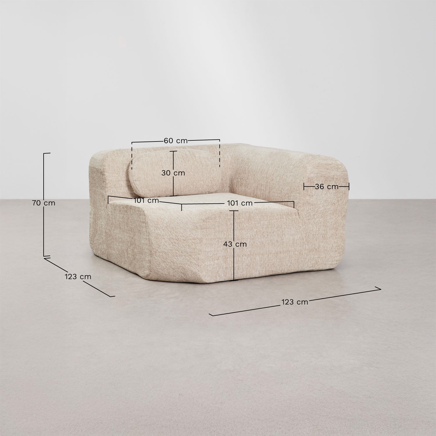 Eckmodul für modulare Chenille-Sofas, vakuumverpackt Merida, MA&szlig;E