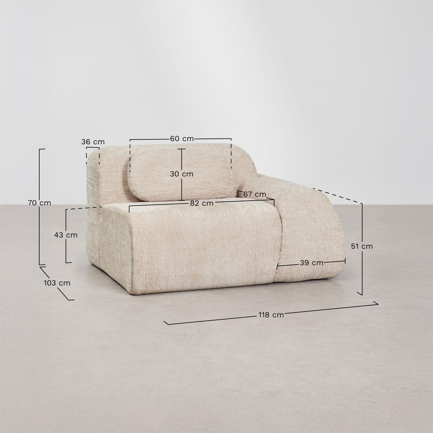 Rechtes Eckmodul mit Armlehne für modulares Sofa aus Chenille, vakuumverpackt Merida, MA&szlig;E