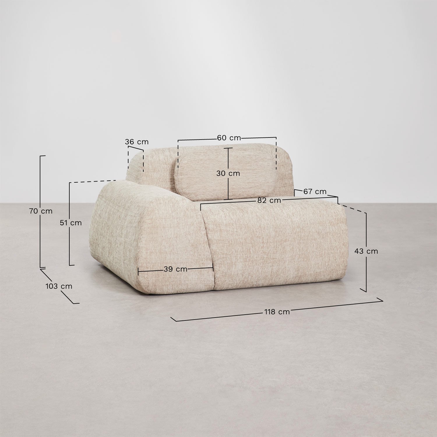 Linkes Eckmodul mit Armlehne für modulares Sofa aus Chenille, vakuumverpackt Merida, MA&szlig;E