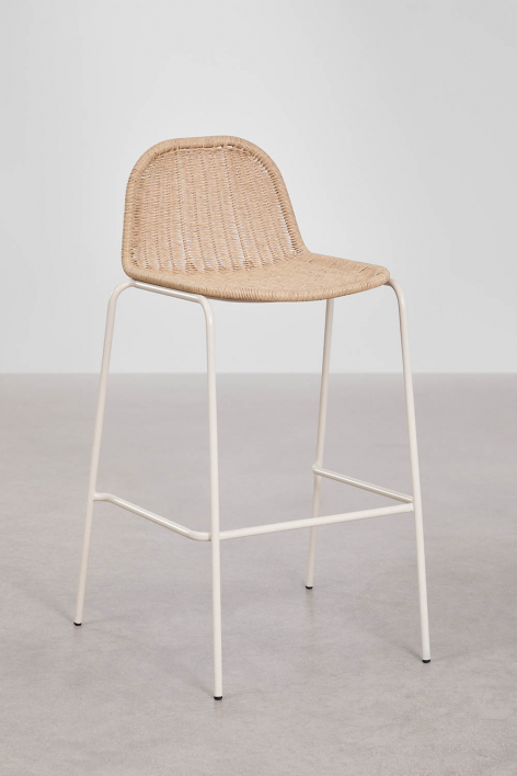 Reiven stapelbarer hoher Gartenhocker aus synthetischem Rattan - Beige Tapioca