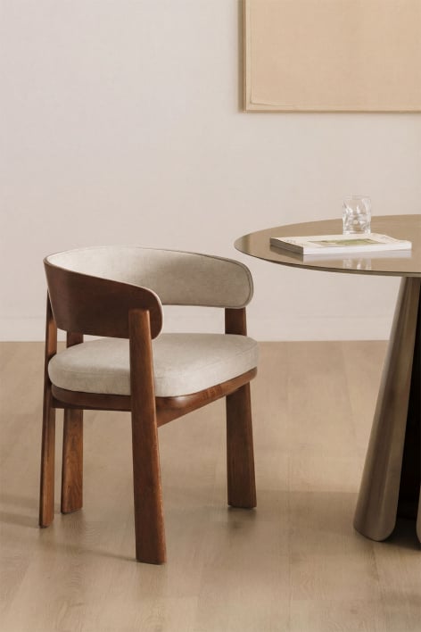 Esszimmerstuhl aus Eichenholz und gepolstert Olea Signature - Chenille in Creme Beige