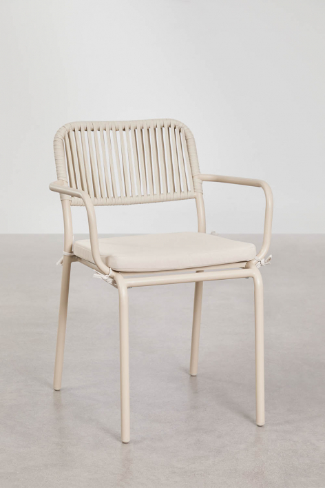 4er-Set stapelbare Gartenstühle mit Armlehnen aus geflochtenem Seil Arhiza - Beige Tapioca