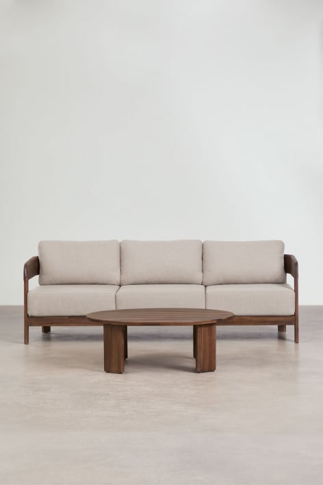 Wohnzimmerset mit 3-Sitzer-Sofa und Couchtisch aus Akazienholz Uleno - Akazienbraun dunkel