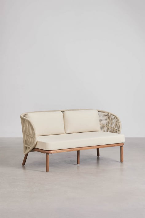2-Sitzer-Sofa aus Akazienholz und geflochtenem Seil Capri - Creme-Beige
