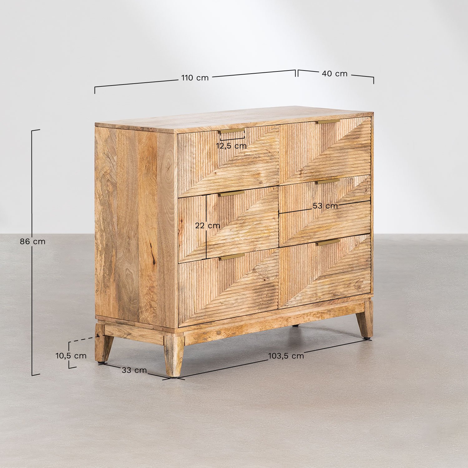 Kommode 110x40 cm aus Mangoholz Baty Design, MA&szlig;E