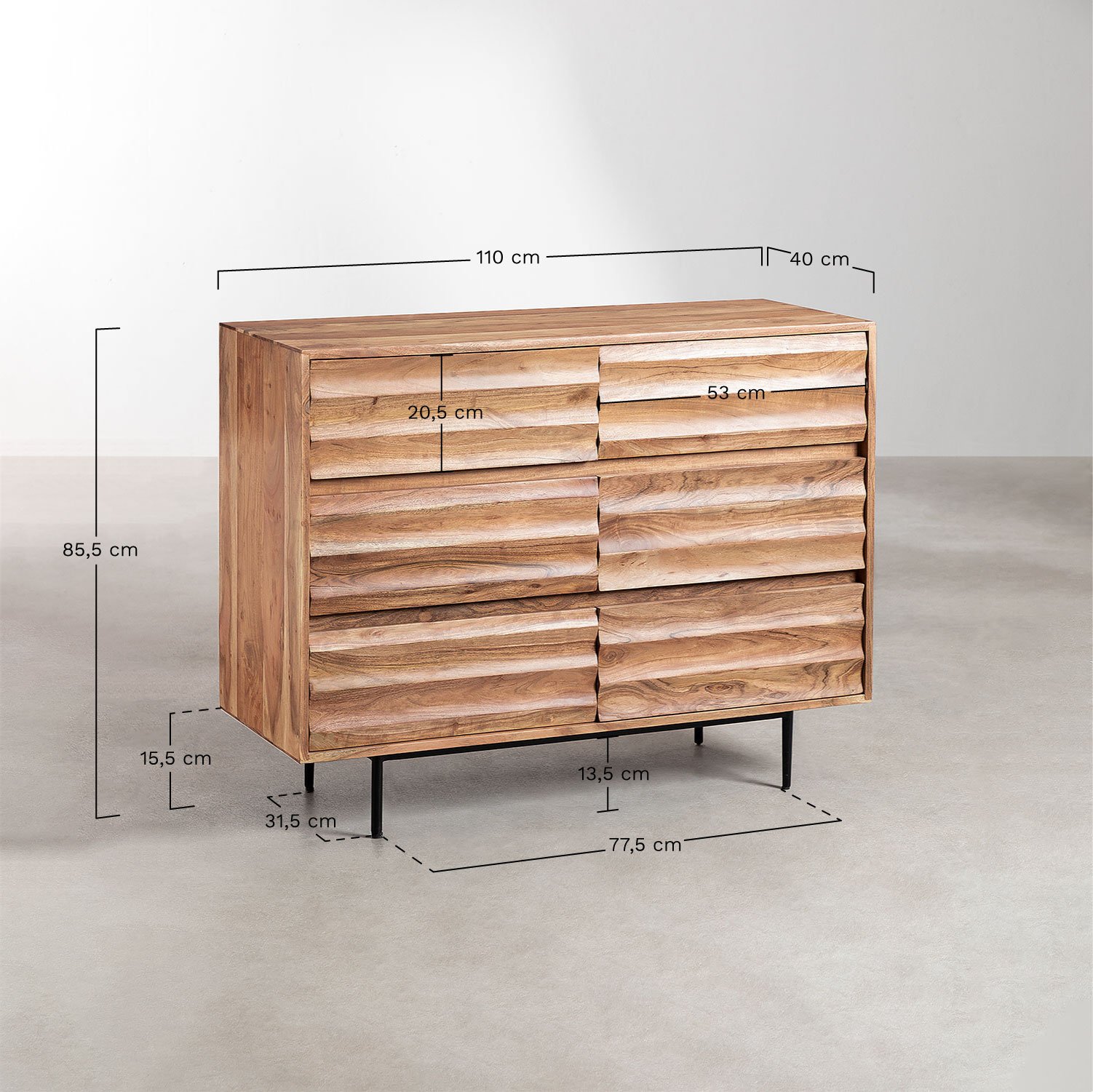 Kommode 110x40 cm aus Akazienholz Petter, MA&szlig;E