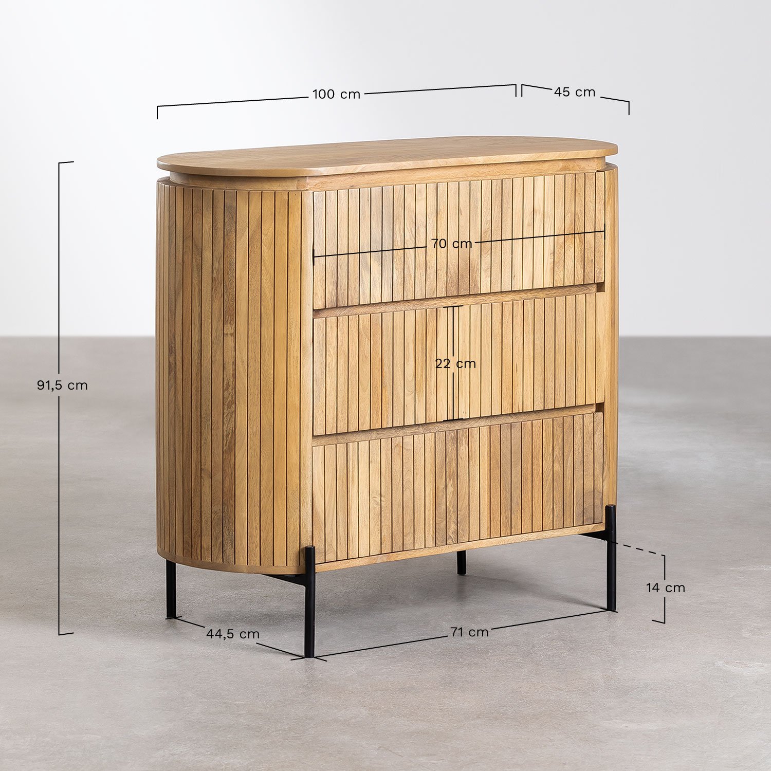 Kommode 100x45 cm aus Mangoholz Analis, MA&szlig;E