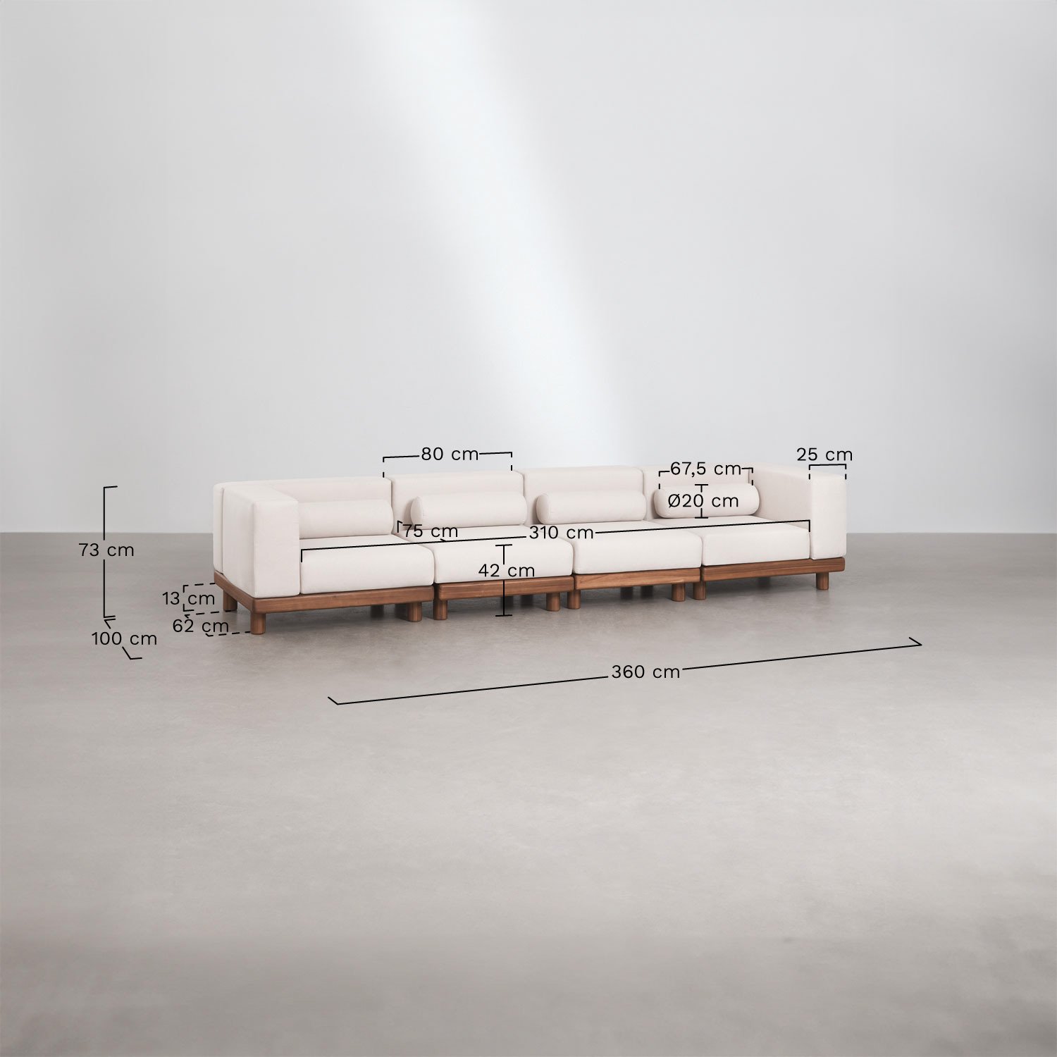 Modulares 4-teiliges Gartensofa mit 2 Eckmodulen aus Akazie Edrien, MA&szlig;E