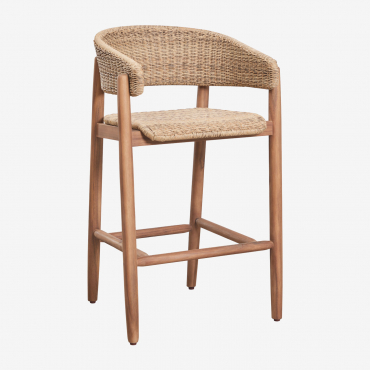 Pack Mit 4 Hohen Hockern Aus Akazienholz Und Synthetischem Rattan Ribeira Akazie Braun & ↑75 Cm - Sklum