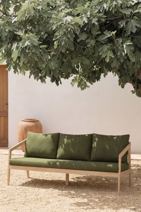 3-Sitzer Garten-Sofa aus Akazienholz Kaela - Bouclé Grün Salbei
