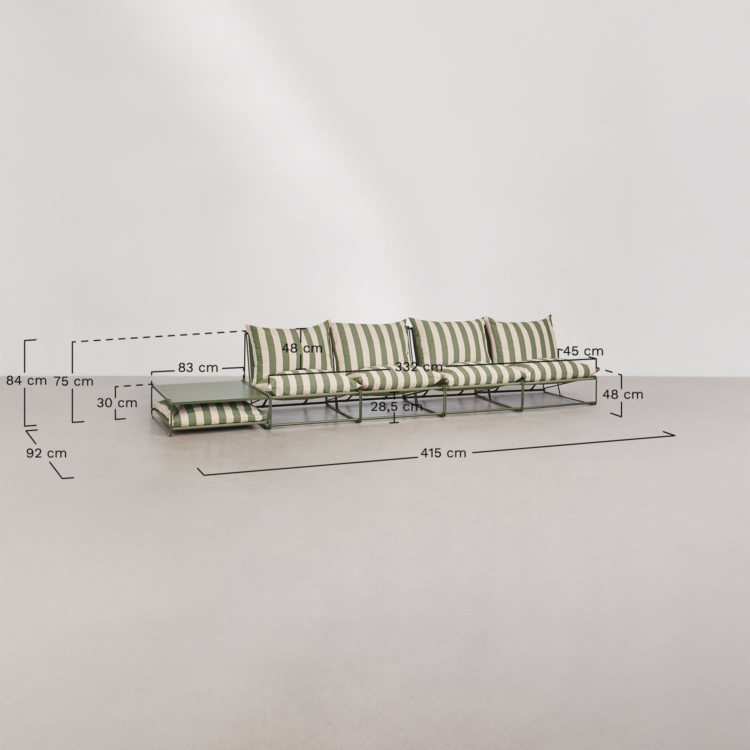 4-teiliges Garten-Set mit modularer Sofagarnitur und umwandelbarem Beistelltisch Amaro, MA&szlig;E