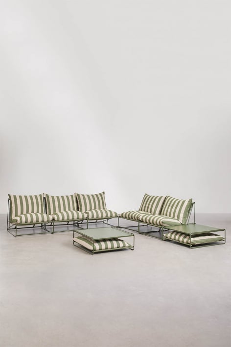 Gartenset mit 2 modularen Sofas aus 2 und 3 Teilen und 2 wandelbaren Beistelltischen Amaro