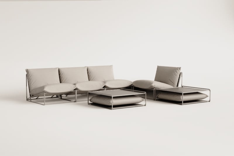 3-teiliges Garten-Set mit modularer Sofa, Sessel, Beistelltisch und wandelbarem Pouf Amaro