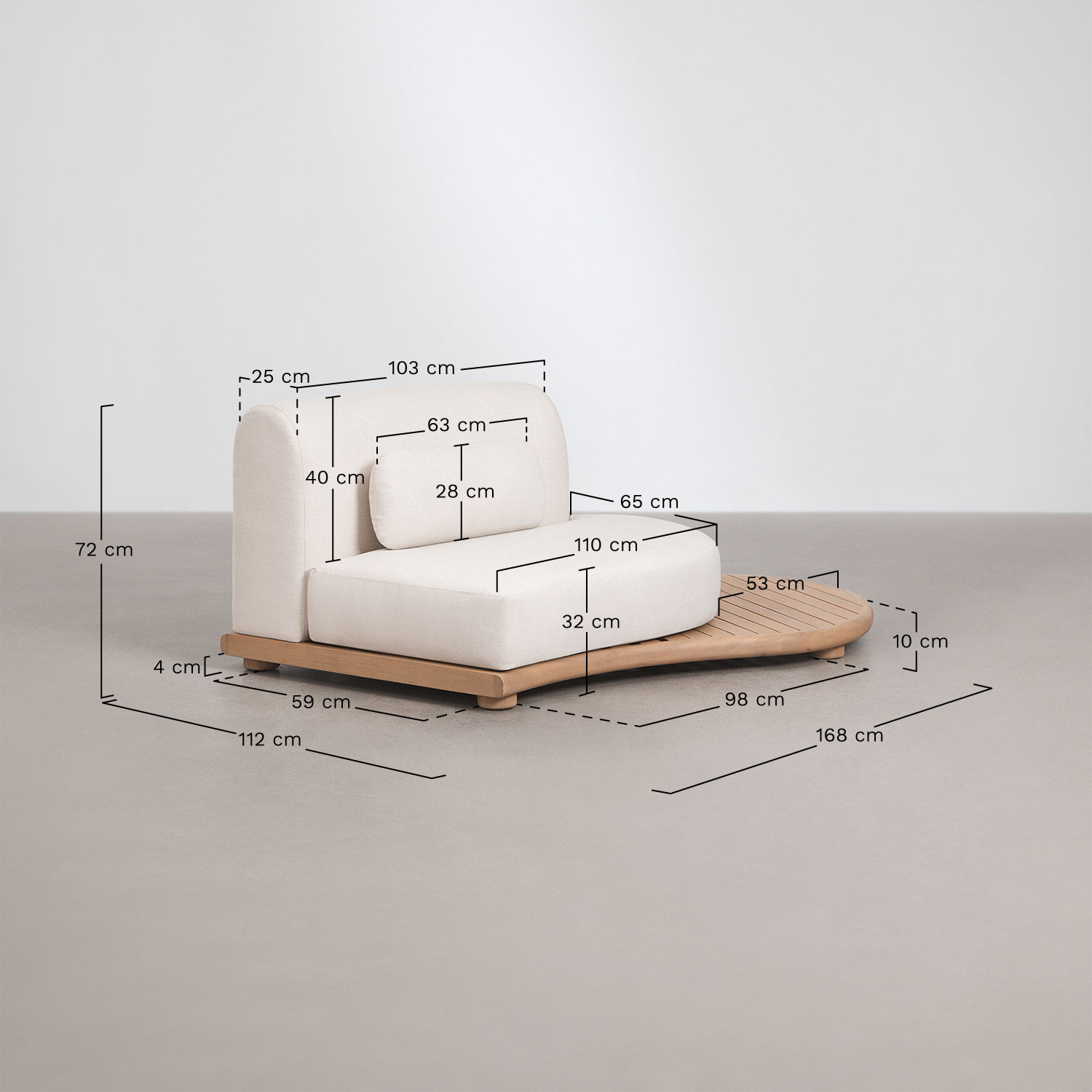 Rechtes Eckmodul für modularen Gartensofa aus Akazienholz Gerard, MA&szlig;E