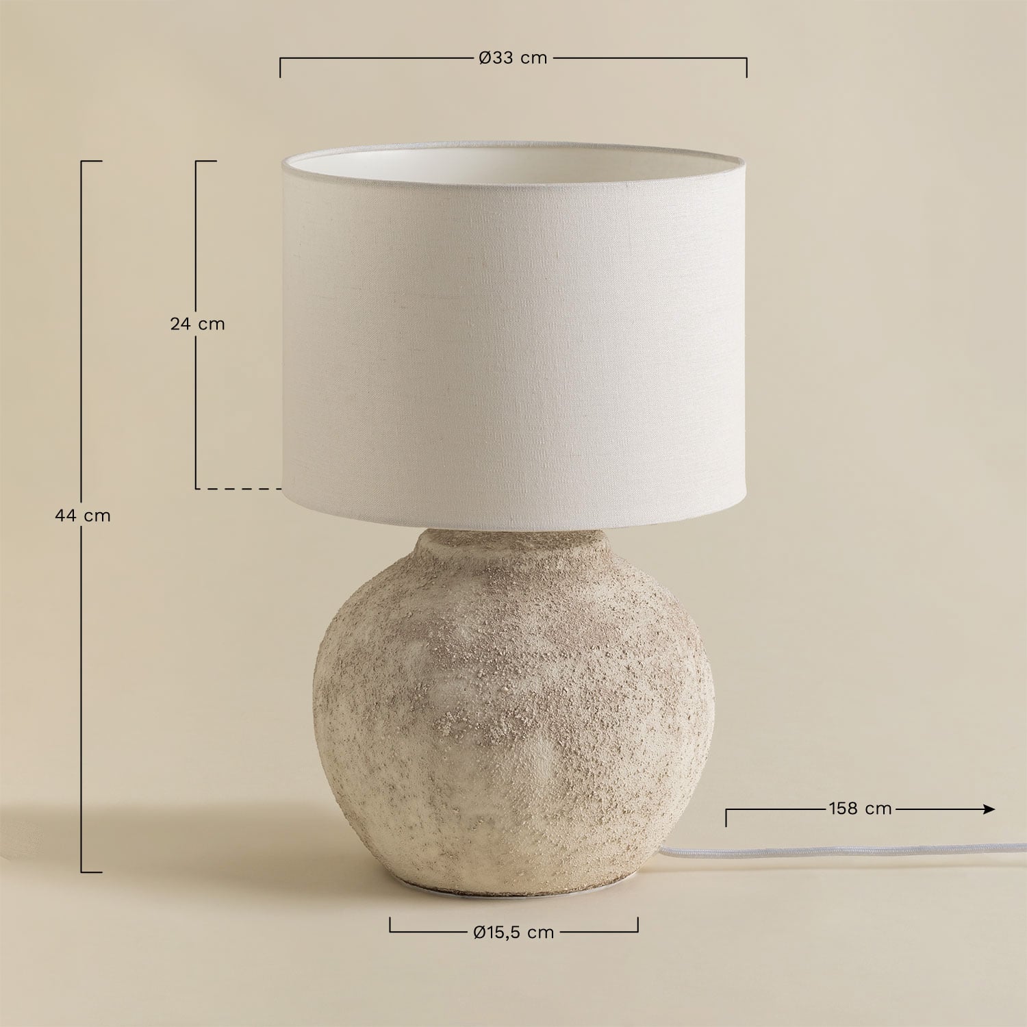 Aloia Tischlampe aus Leinen und Terrakotta, MA&szlig;E