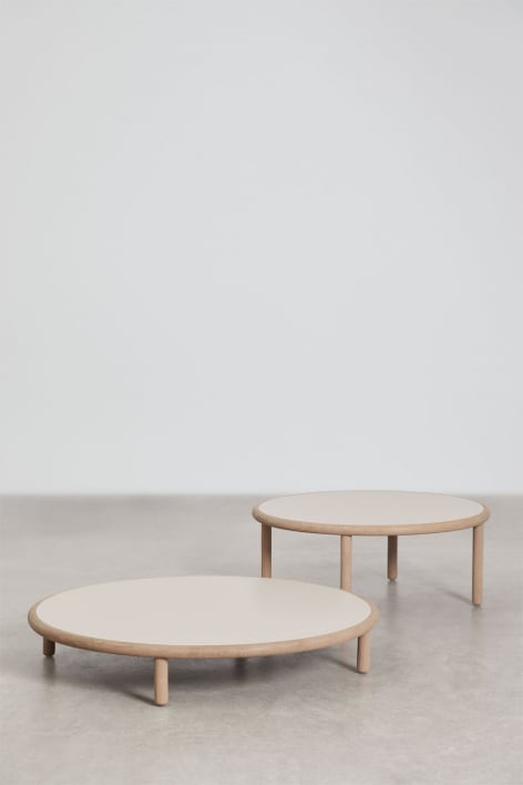 Set aus 2 runden Couchtischen aus Akazienholz Olivia
