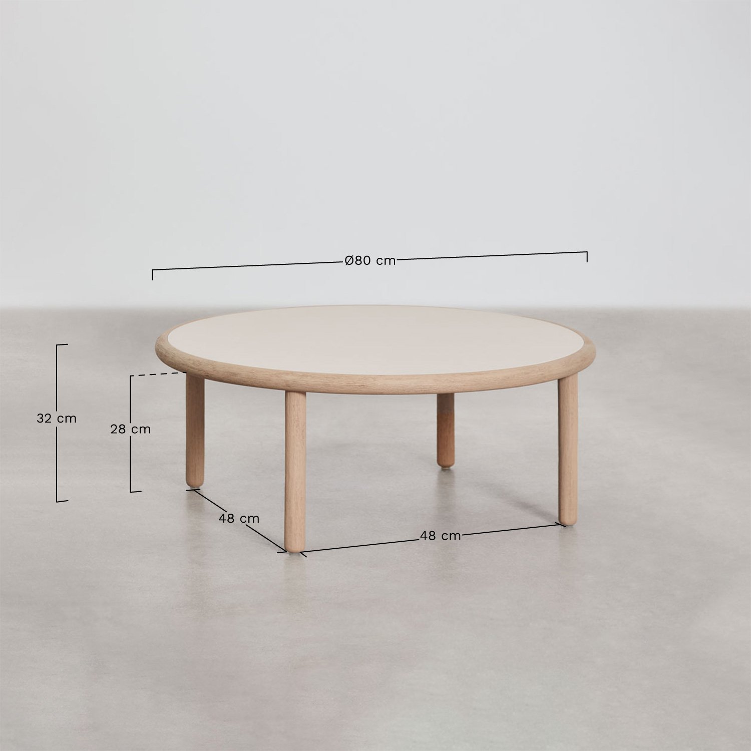 Wohnzimmerset mit 2 Sesseln aus geflochtener Capri-Schnur und Couchtisch aus Akazienholz Olivia, MA&szlig;E