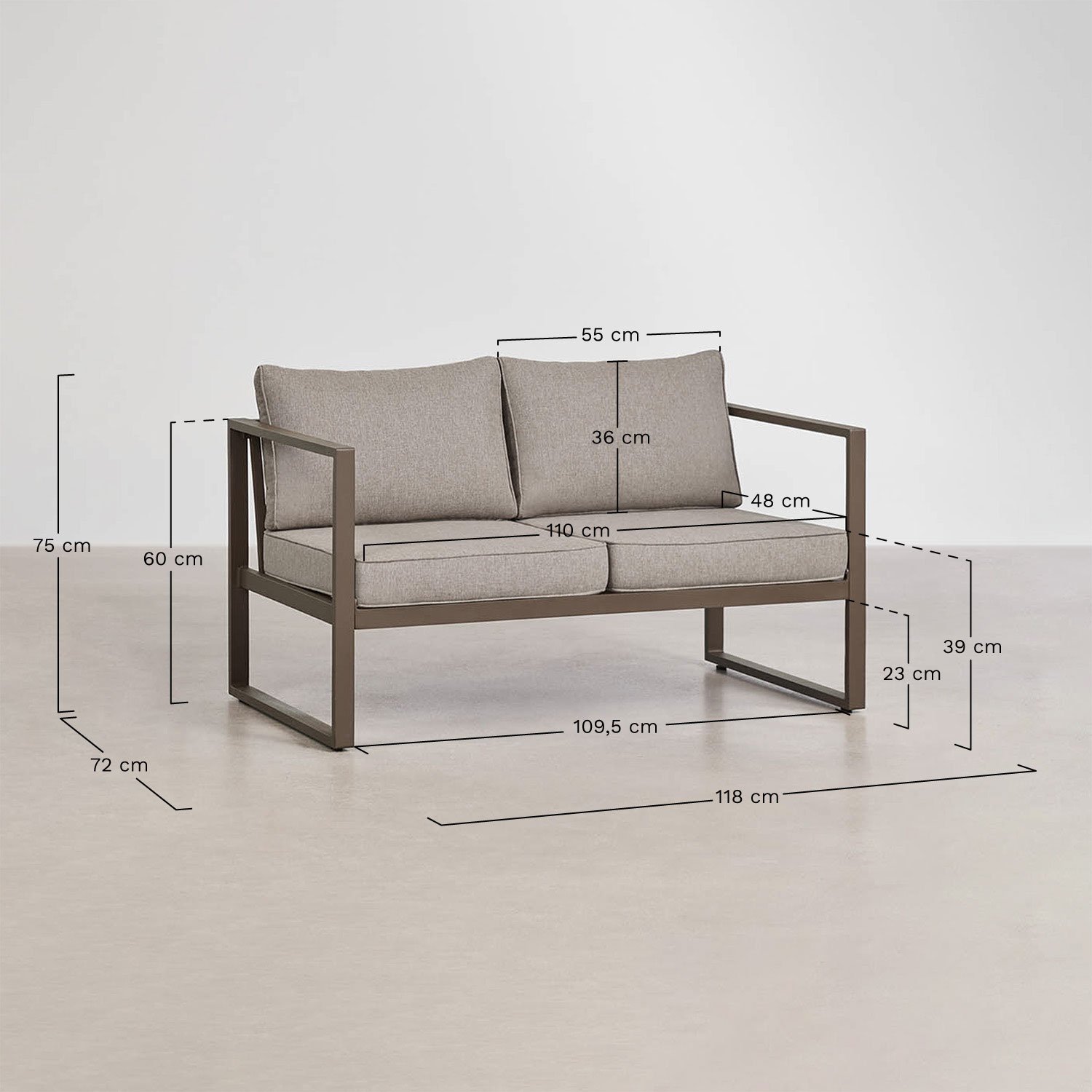 2-Sitzer Garten-Sofa-Set mit Aluminium-Couchtisch 110x55cm Lipov, MA&szlig;E