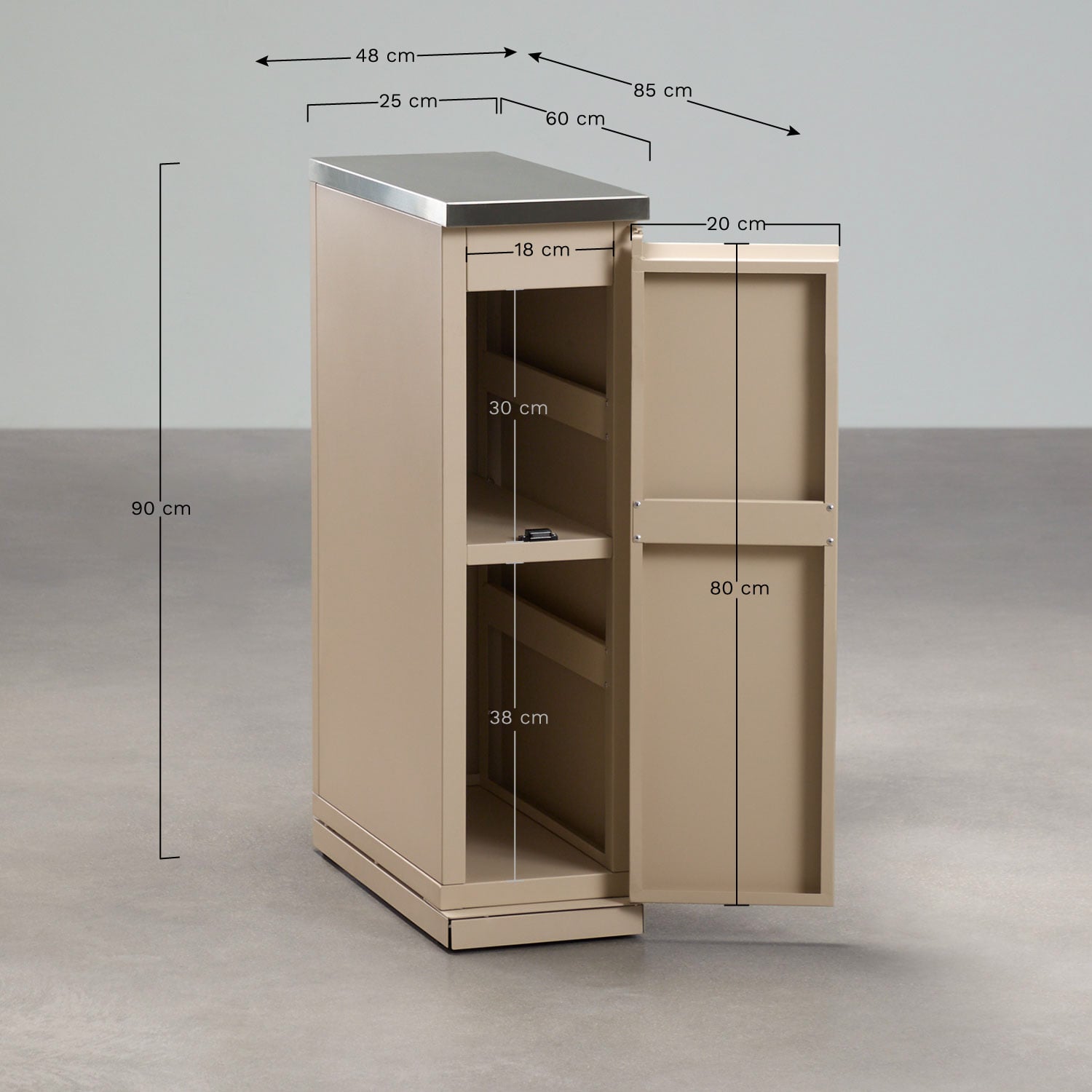 Modul zur Aufbewahrung für modulare Außenküche aus Rivana-Stahl, MA&szlig;E