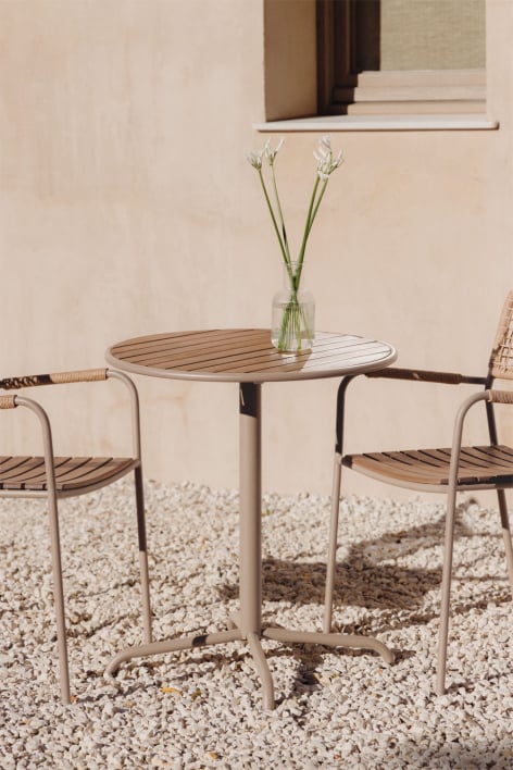 Runder Gartentisch Ø65 cm aus Stahl und Akazienholz Tilda - Moka Braun
