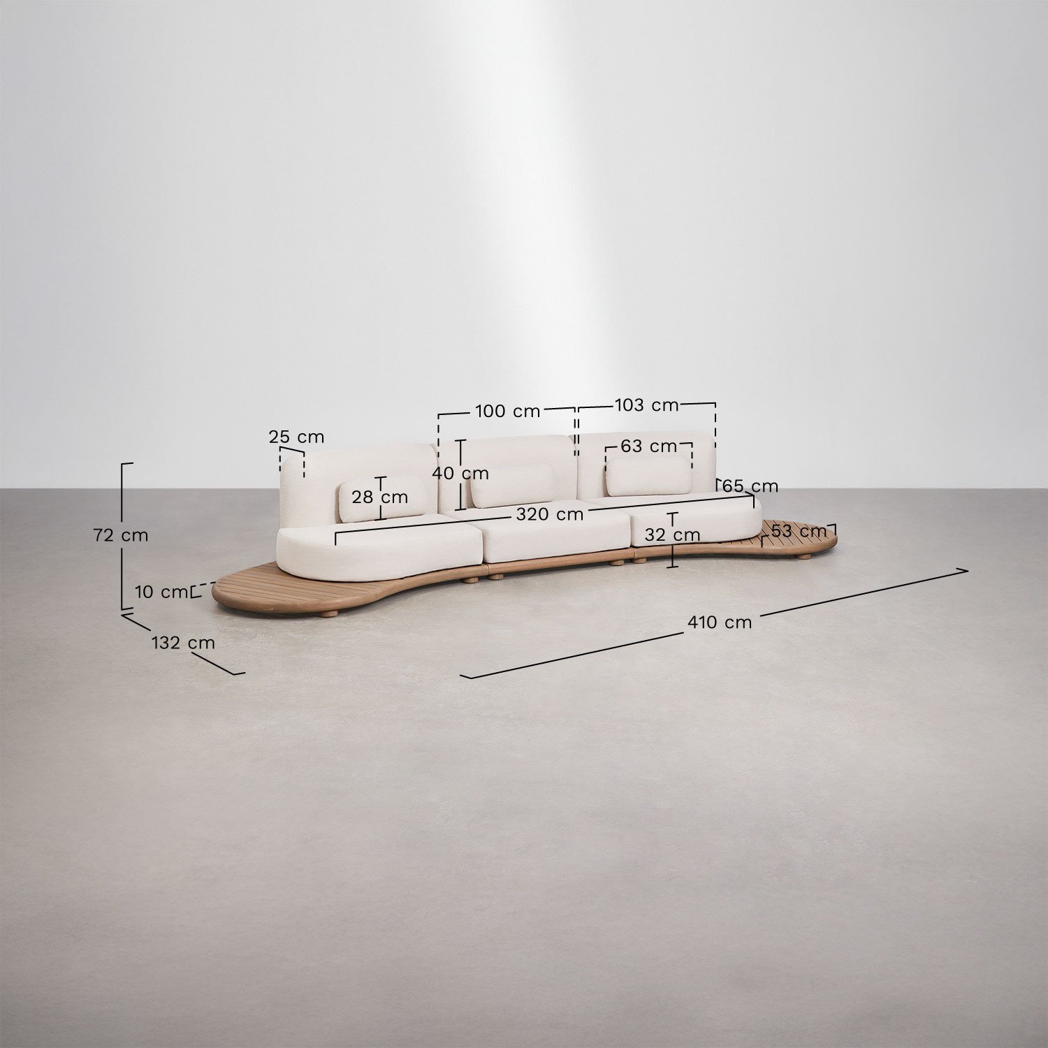 Modulares, gebogenes 3-teiliges Gartensofa aus Akazienholz Gerard, MA&szlig;E
