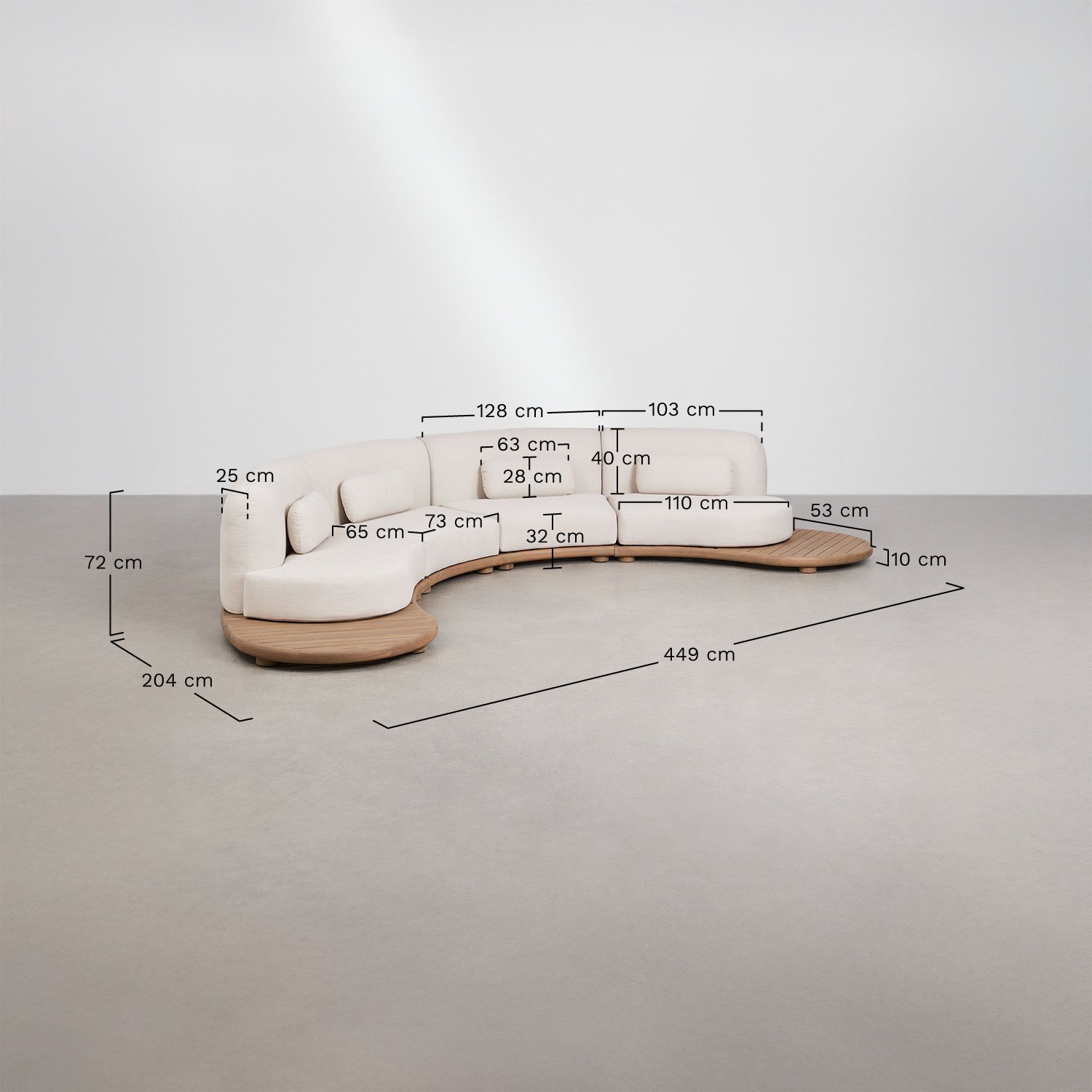 Modulares U-Garten-Sofa aus 4 Teilen aus Akazienholz Gerard, MA&szlig;E