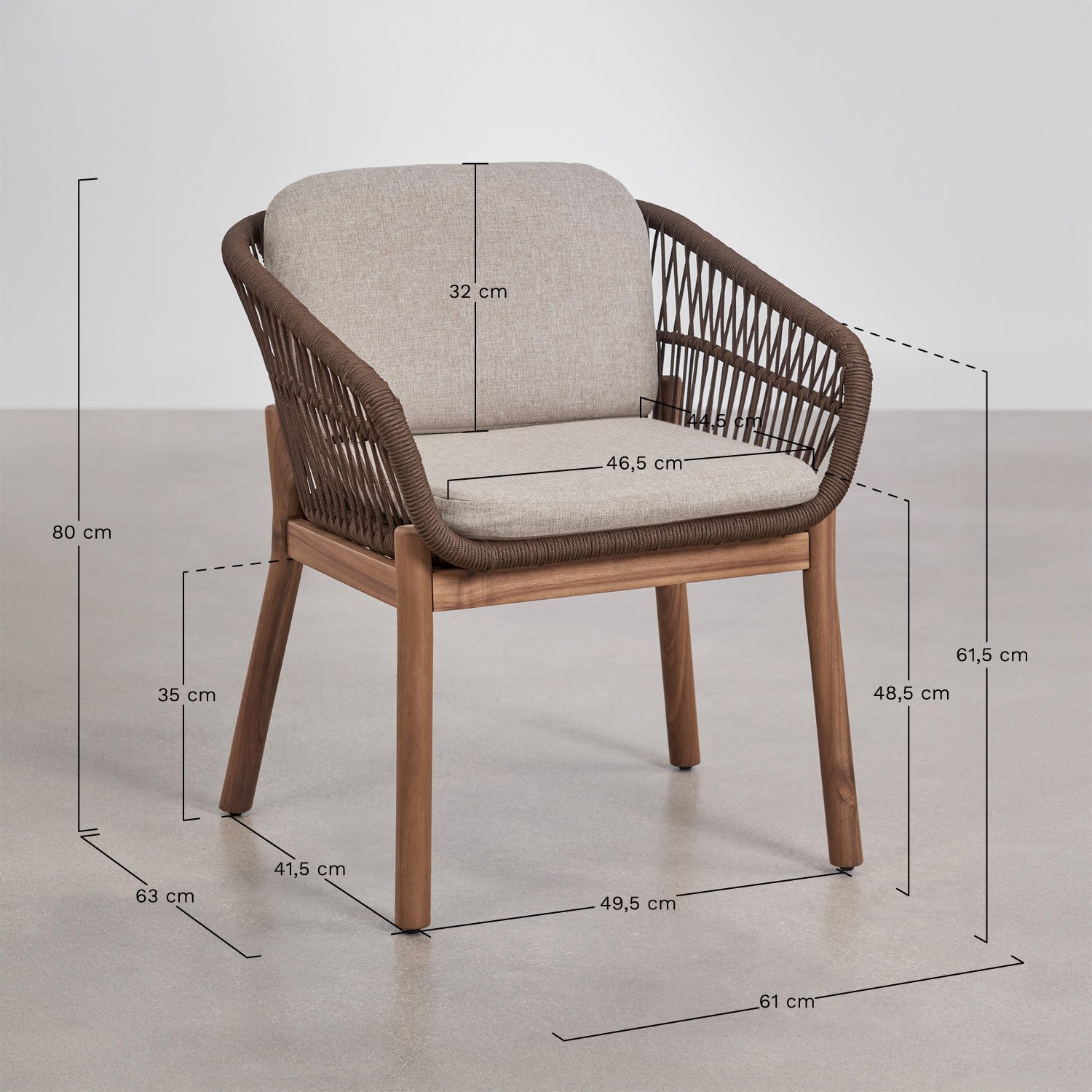 Set aus rechteckigem ausziehbarem Tisch 250-310x105 cm Duala und 10 Gartenstühlen aus Akazienholz und geflochtener Karvia-Schnur, MA&szlig;E