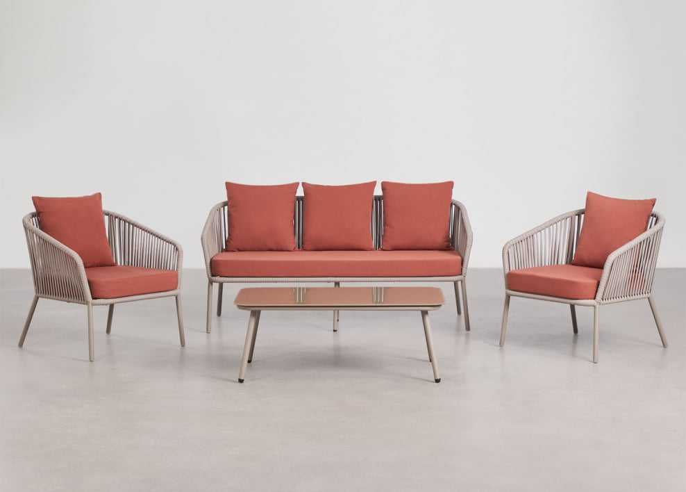 Gartenset mit 2-Sitzer-Sofa, 2 Sesseln aus geflochtener Schnur und Couchtischen Arhiza