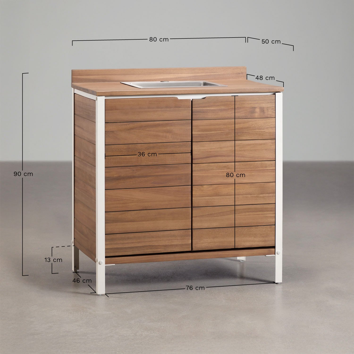 Außenküchen-Aufbewahrungsmodul mit Spüle aus Akazienholz und Aluminium Reggie, MA&szlig;E