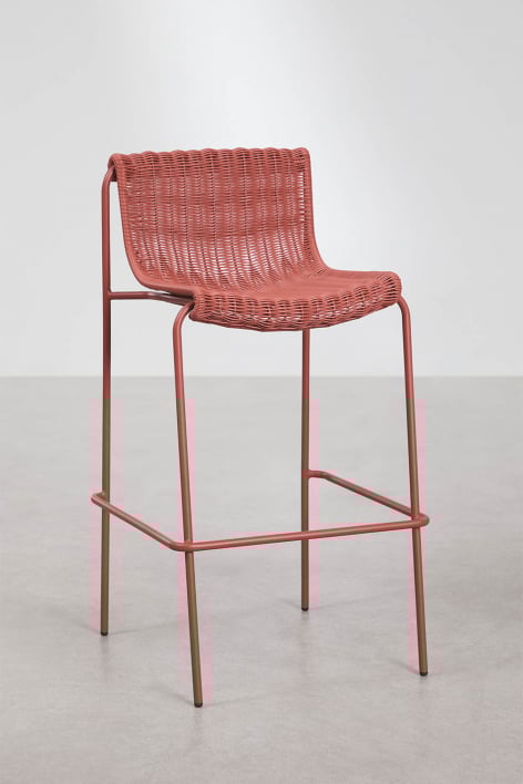 Hoher Gartenhocker aus synthetischem Rattan und Stahl Revia - Terracotta