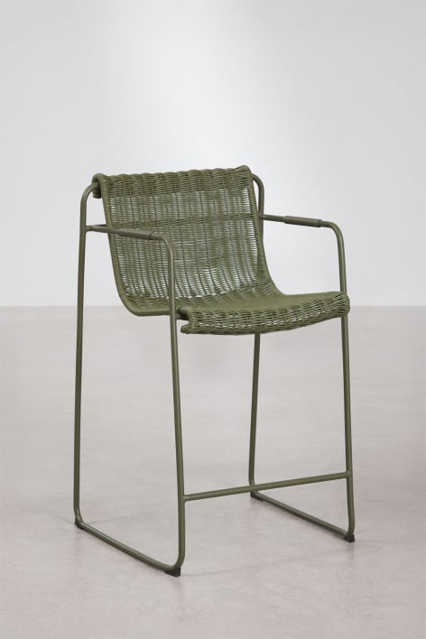 Hoher stapelbarer Gartenhocker mit Armlehnen aus synthetischem Rattan und Stahl Revia - Tiefes Grün Olive 
