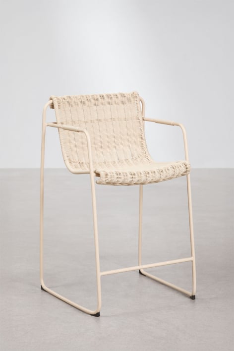 Hoher stapelbarer Hocker mit Armlehnen aus synthetischem Rattan und Stahl Revia - Beige Tapioca