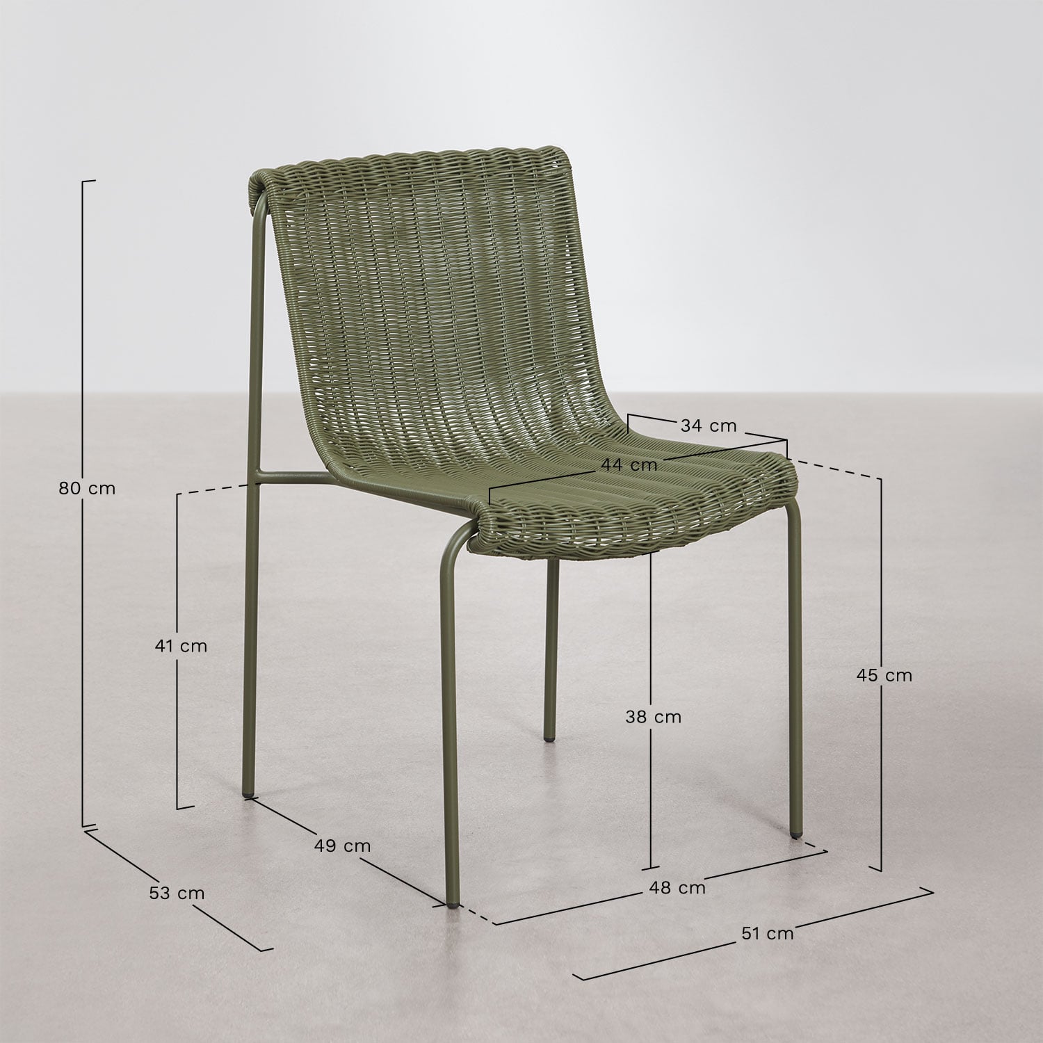 Pack mit 4 Esszimmerstühlen aus synthetischem Rattan und Stahl Revia, MA&szlig;E