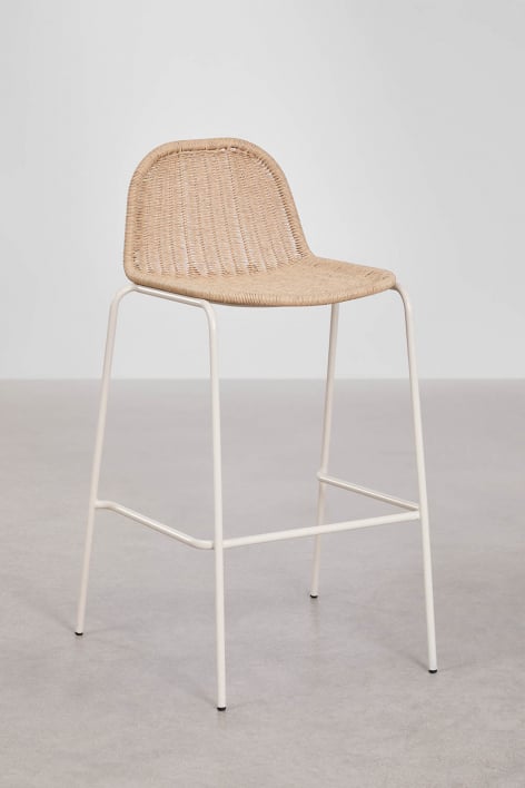 Reiven stapelbarer hoher Gartenhocker aus synthetischem Rattan