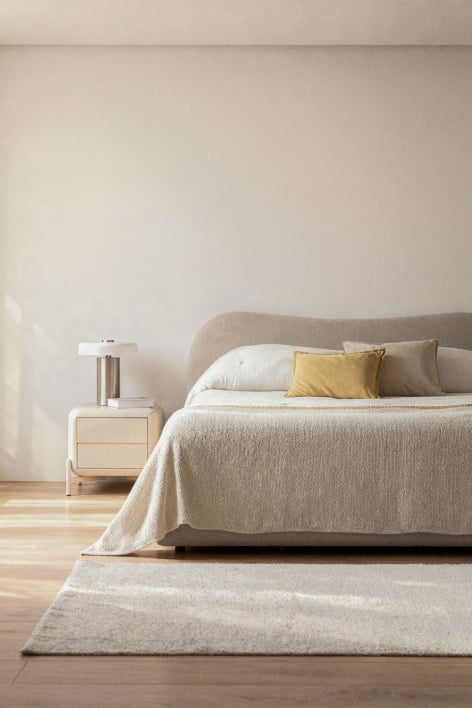 Bett mit Bettkasten für Matratze 180x200cm in cremefarbenem Stoff Winselet